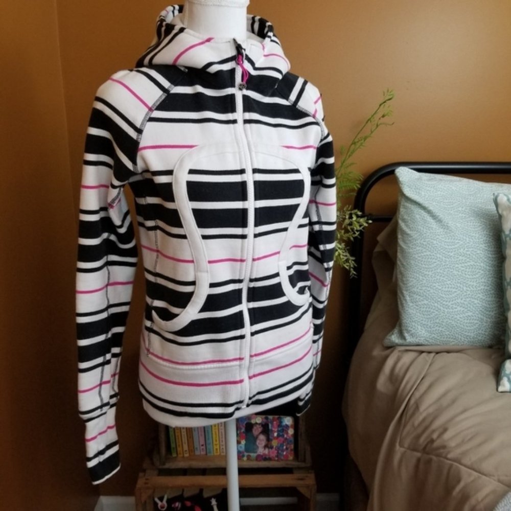 lululemon athletica White Black and Pink Striped Full-Zip Hoodie - Picture 2 of 8